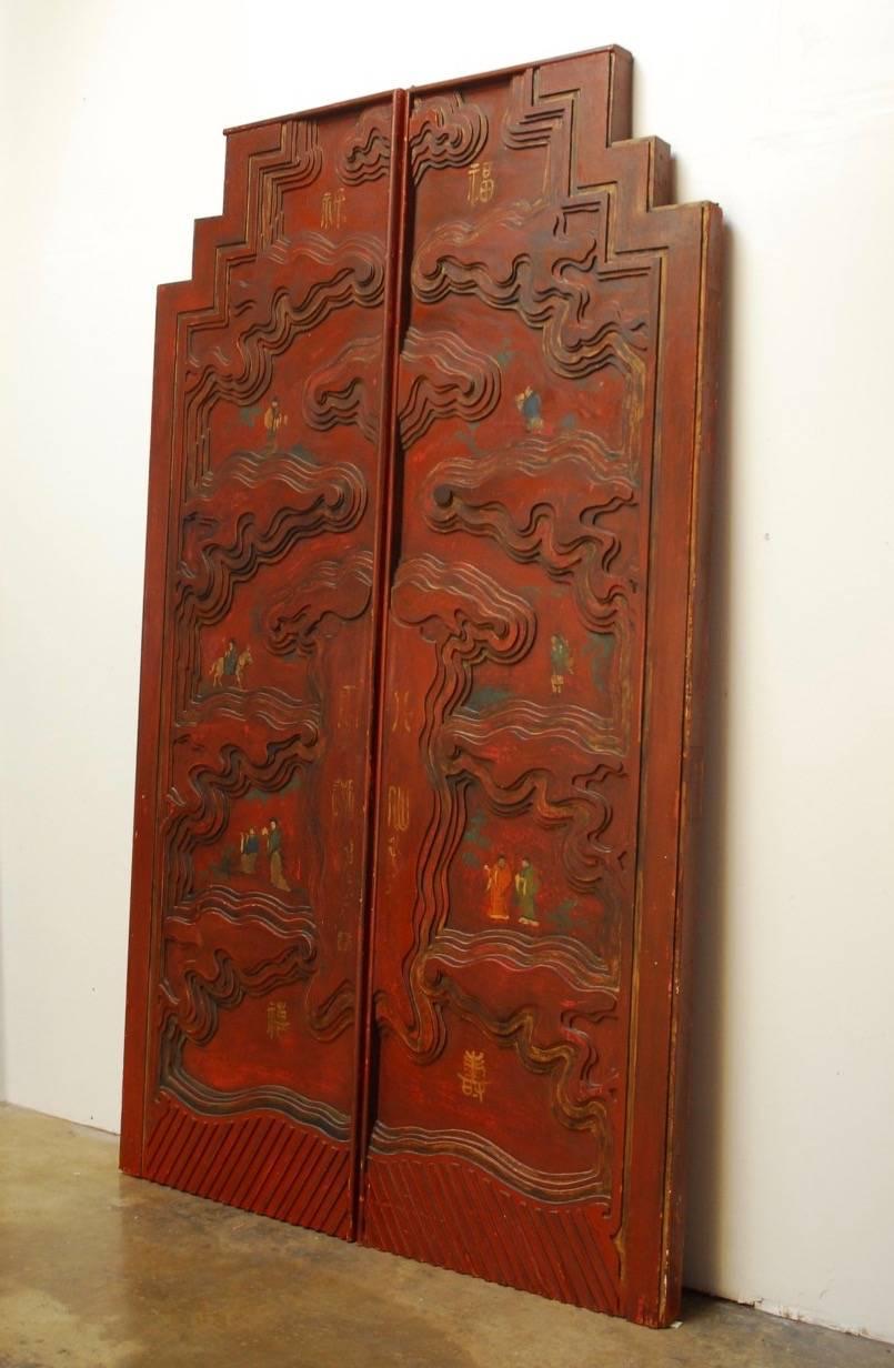 Qing Pair of Chinese Carved Temple Courtyard Door Panels