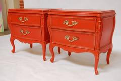 Pair of Hermes Orange Lacquered French Provencial Nightstands