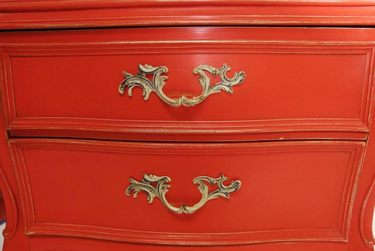 Pair of Hermes Orange Lacquered French Provencial Nightstands 1