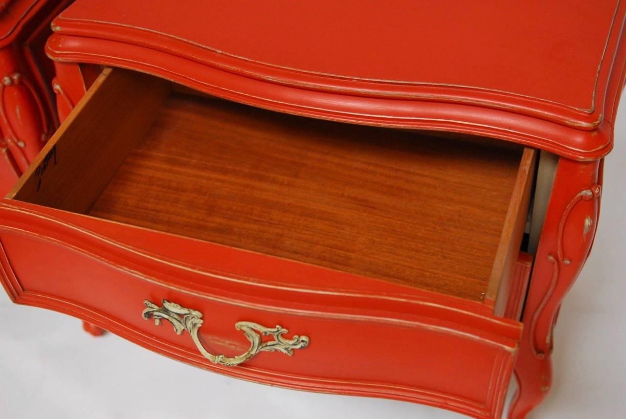 Pair of Hermes Orange Lacquered French Provencial Nightstands 2