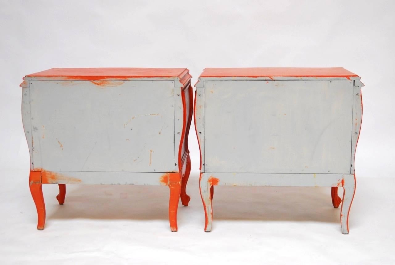 Pair of Hermes Orange Lacquered French Provencial Nightstands 3