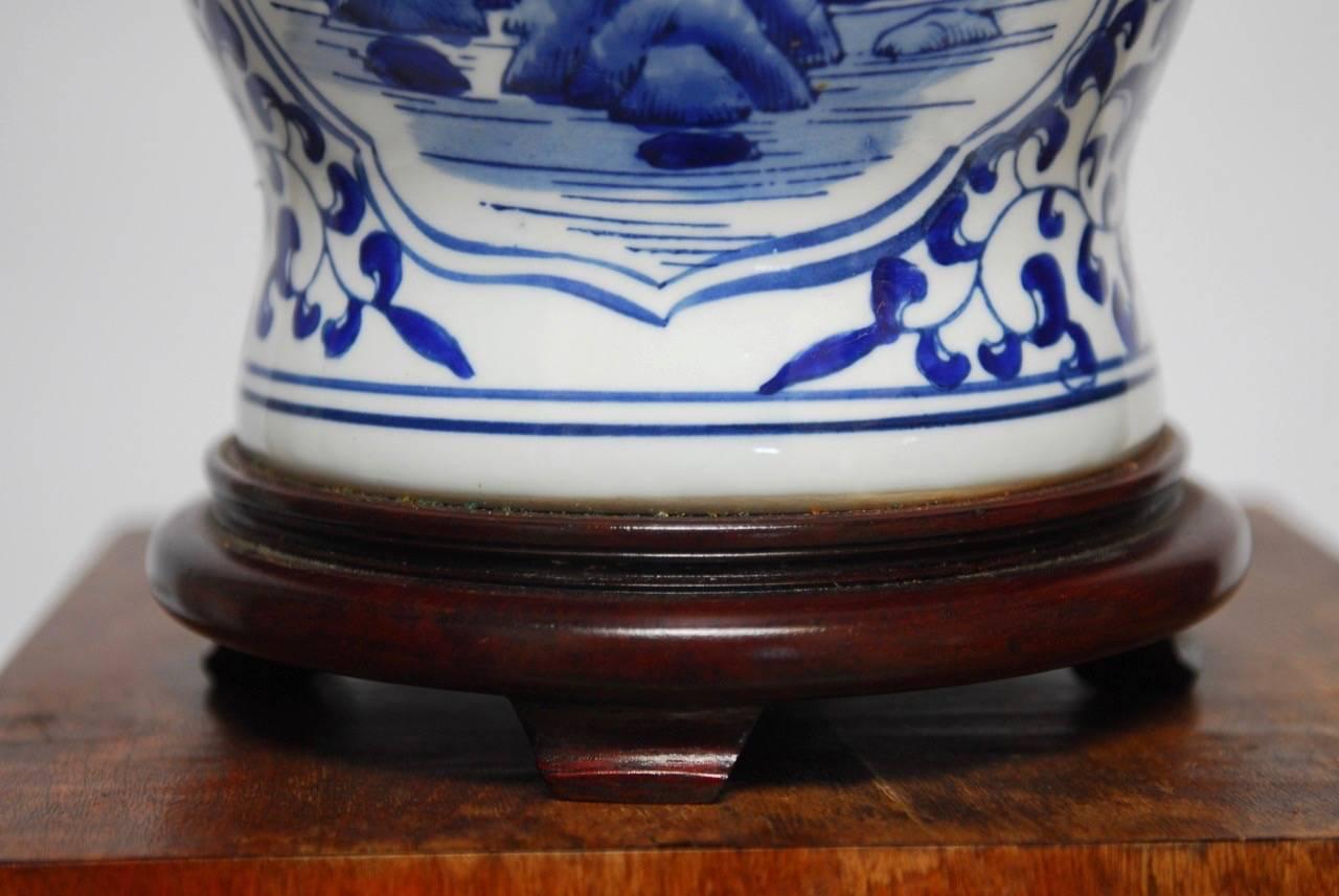 Metal Chinese Blue and White Porcelain Ginger Jar Table Lamp