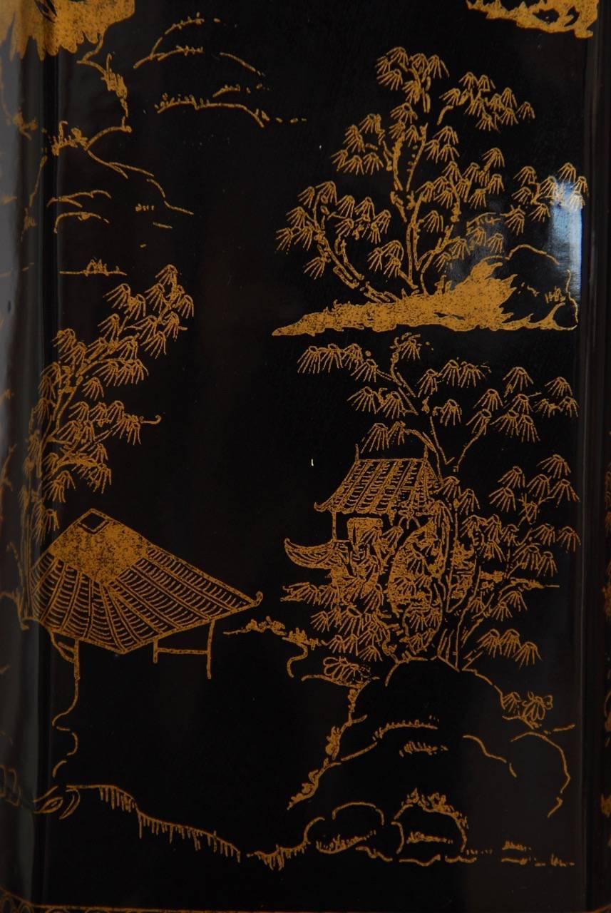 Chinese Porcelain Tole Tea Canister Table Lamp In Excellent Condition In Rio Vista, CA