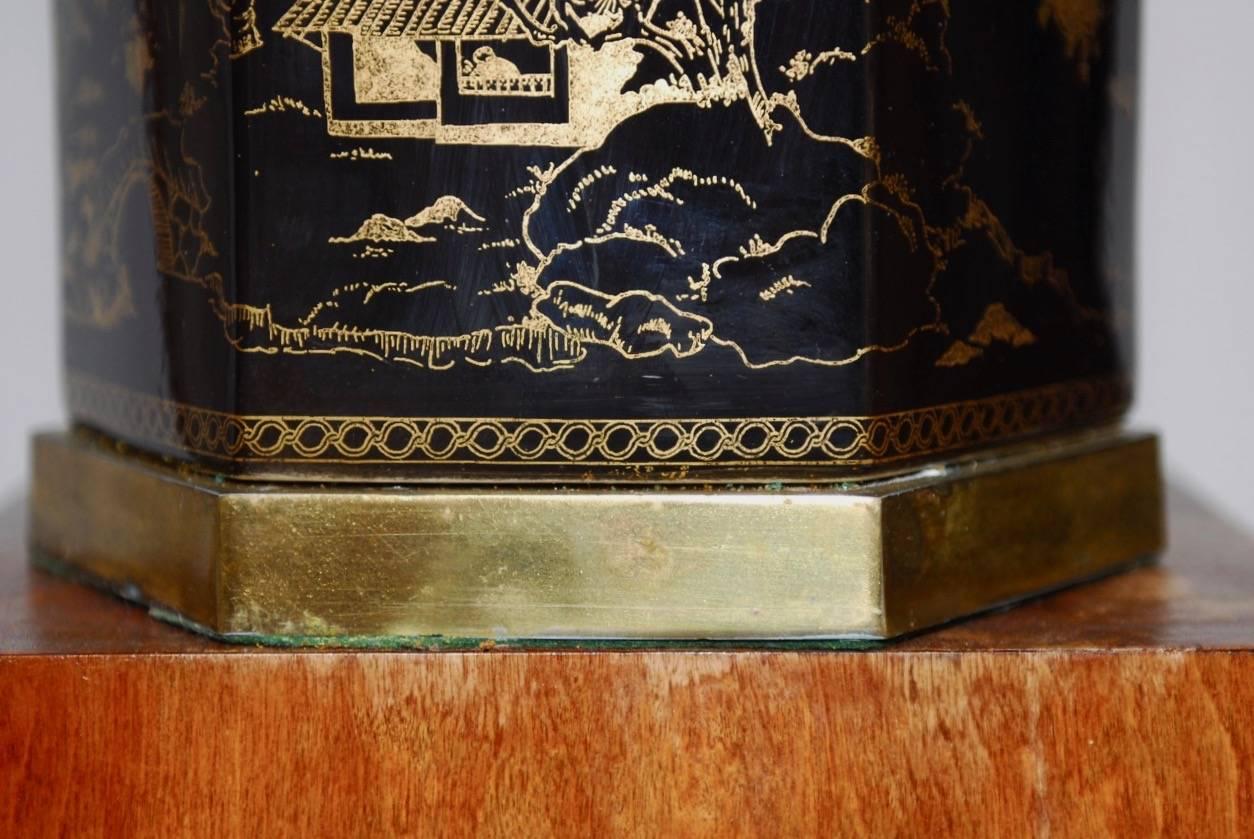 20th Century Chinese Porcelain Tole Tea Canister Table Lamp