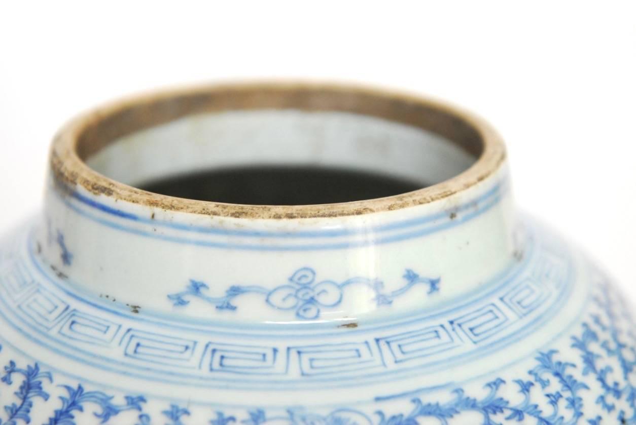 Hand-Painted Pair of Chinese Blue and White Ginger Jar Vases