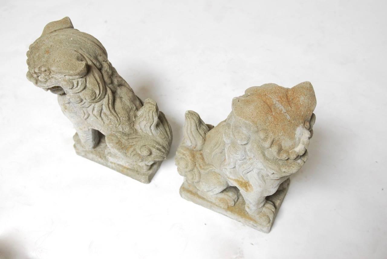 Pair of Chinese Stone Guardian Foo Lions 1