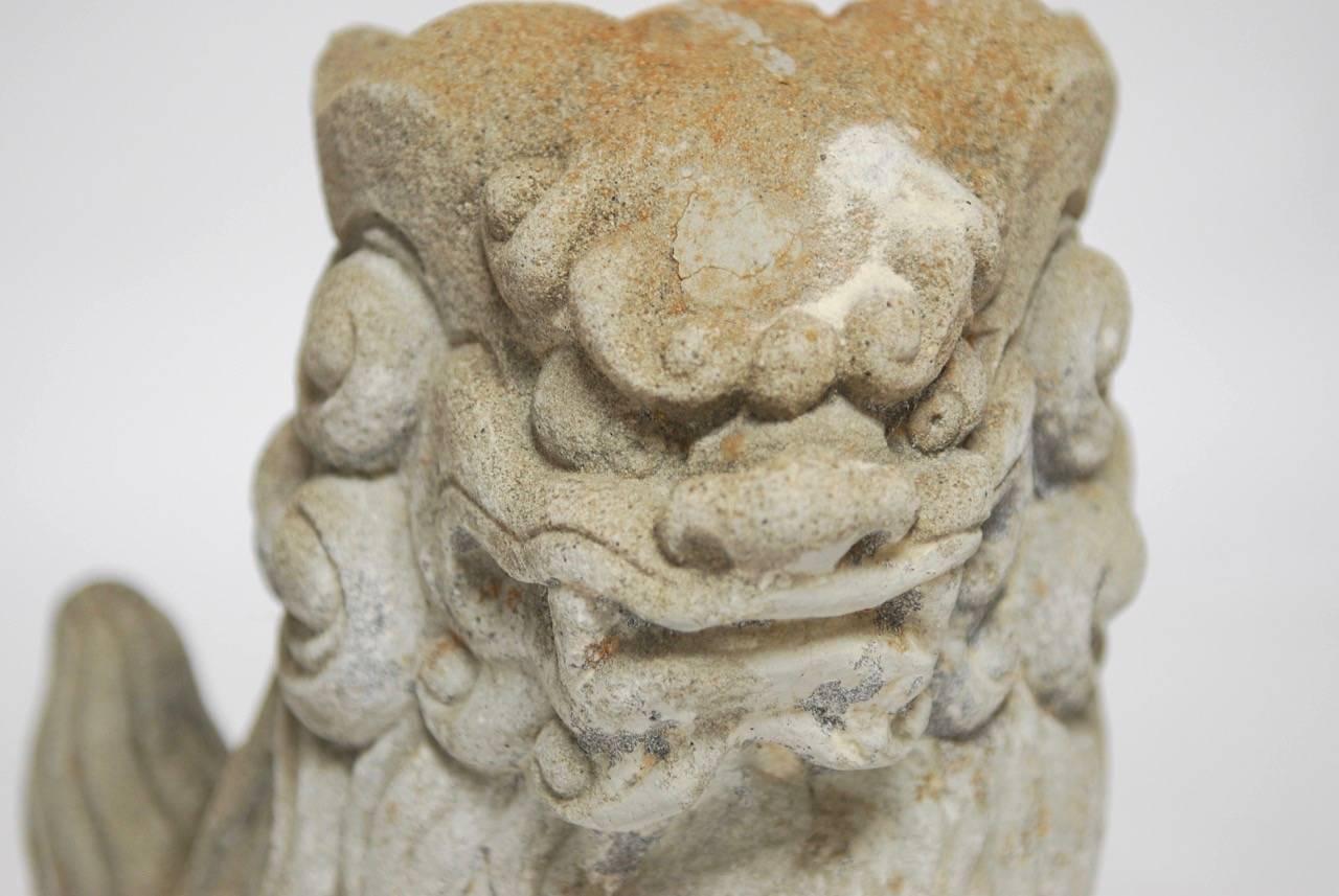 20th Century Pair of Chinese Stone Guardian Foo Lions