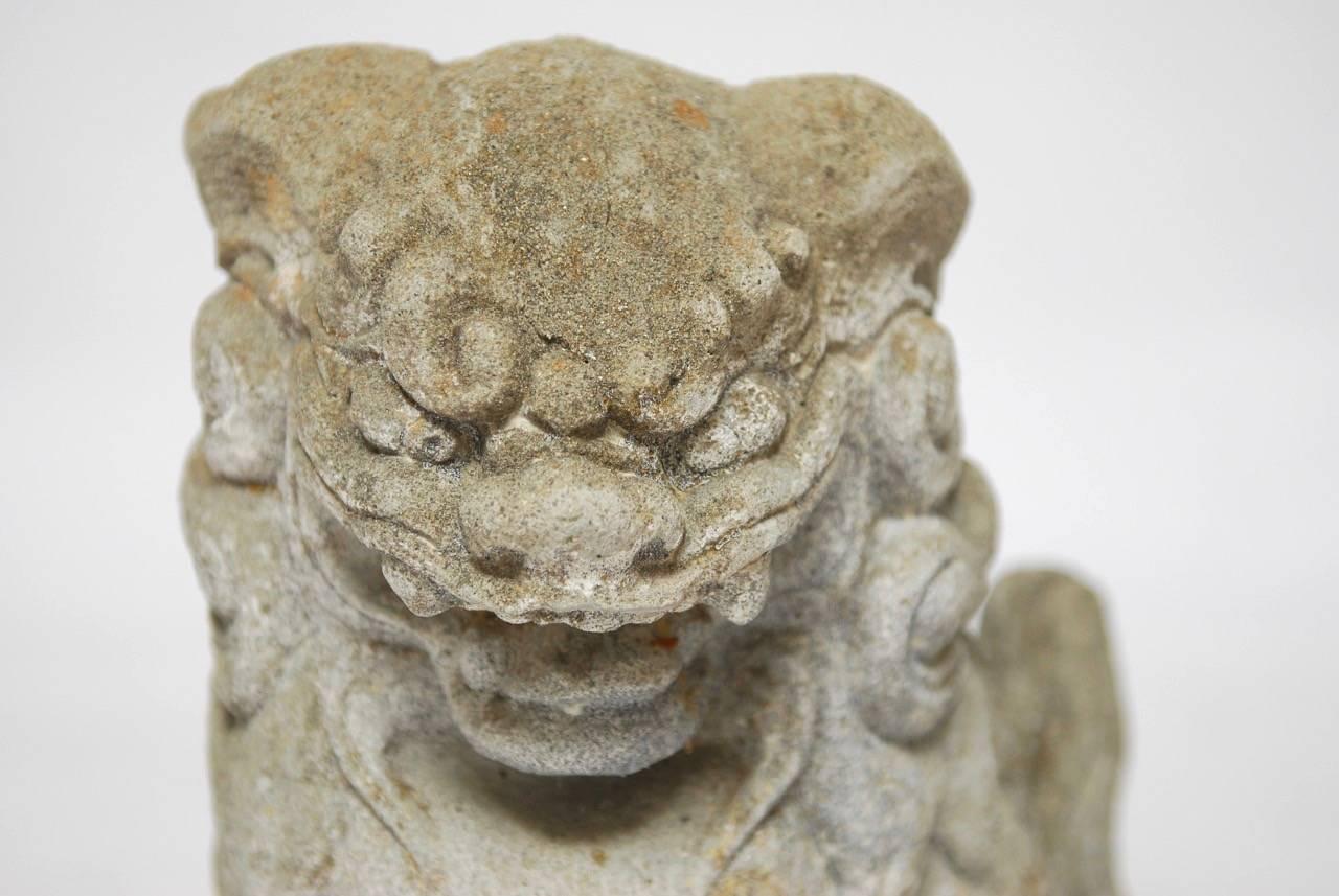 Pair of Chinese Stone Guardian Foo Lions In Good Condition In Rio Vista, CA