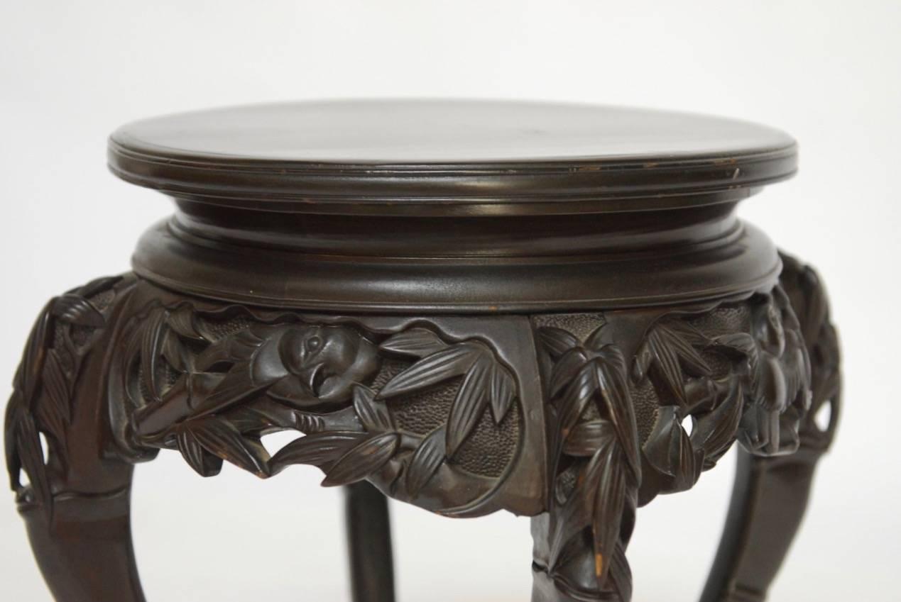 Chinese Export Japanese Faux Bamboo Carved Stool or Drinks Table