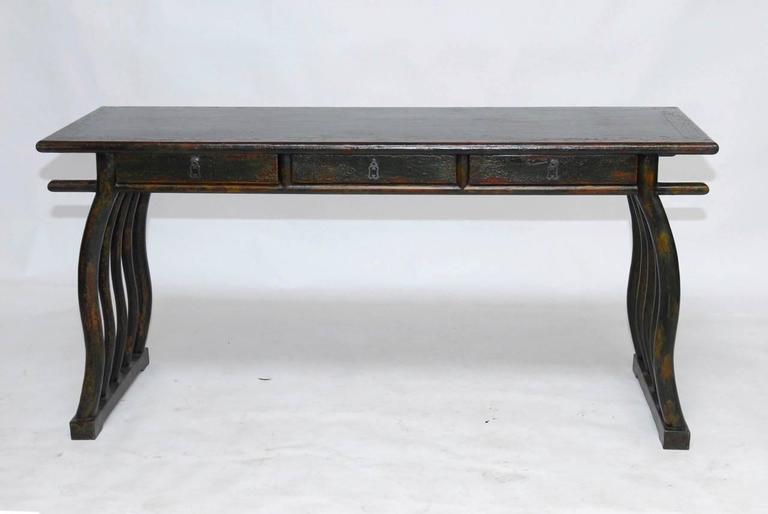 Chinese Lacquered Desk with Serpentine Legs at 1stDibs