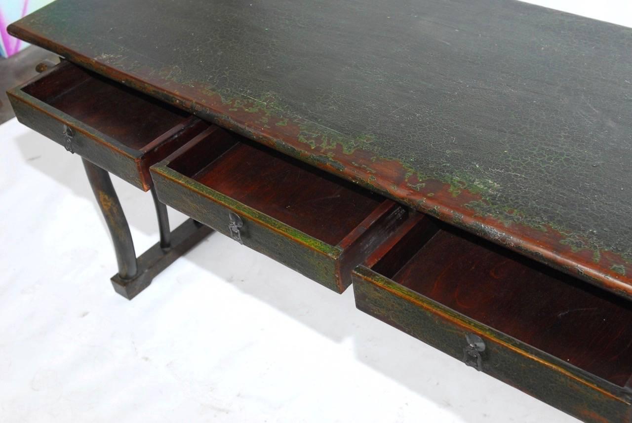 Hand-Crafted Chinese Lacquered Desk with Serpentine Legs