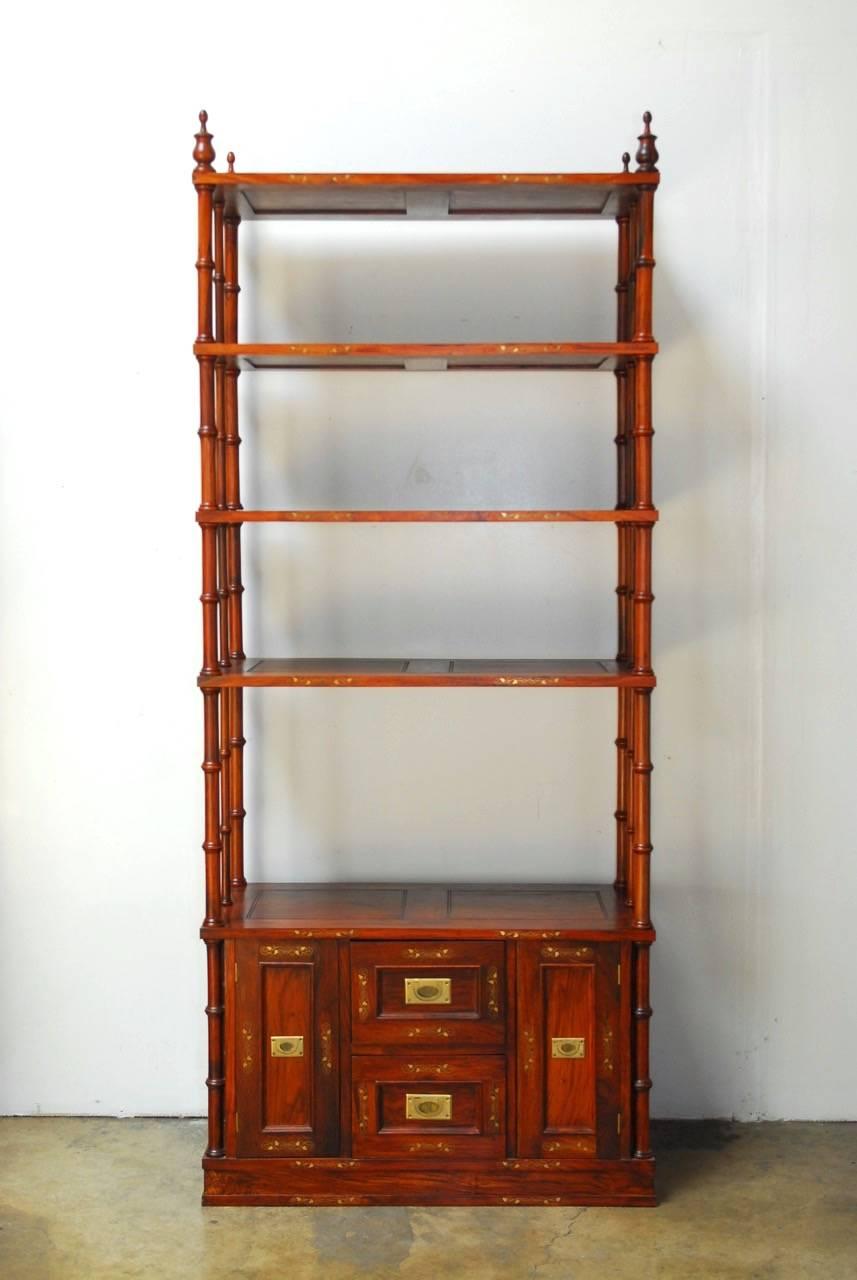 Campaign Pair of Anglo Indian Rosewood Étagère Display Cabinets