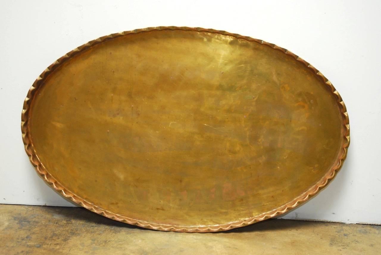 20th Century Mid-Century Moroccan Folding Brass Oval Tray Table