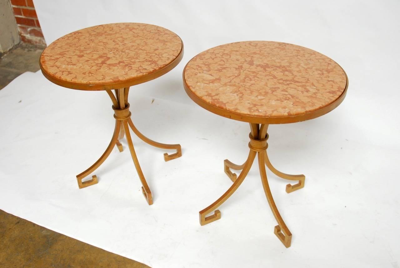 Pair of Italian Iron and Marble Gilt Gueridon Side Tables 2