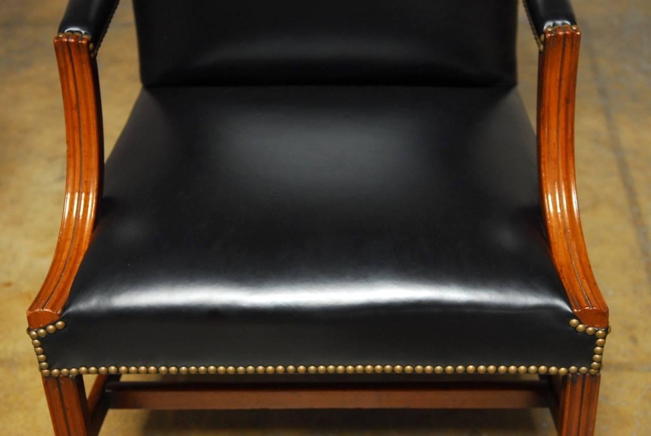 Hand-Crafted Famous Pair of Black Leather Mahogany Gainsborough Library Chairs