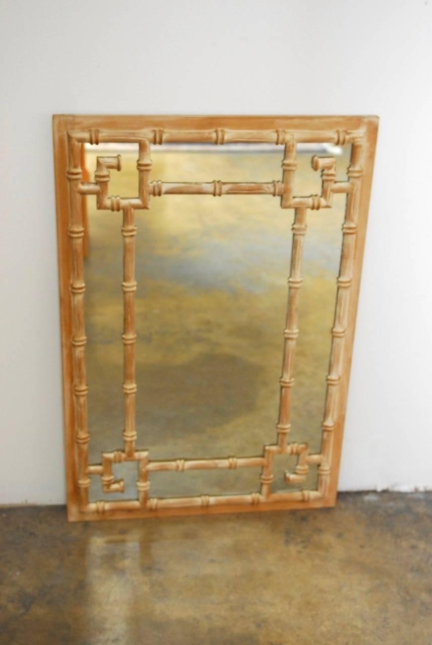 Hand-Carved La Barge Style Hollywood Regency Faux Bamboo Mirror