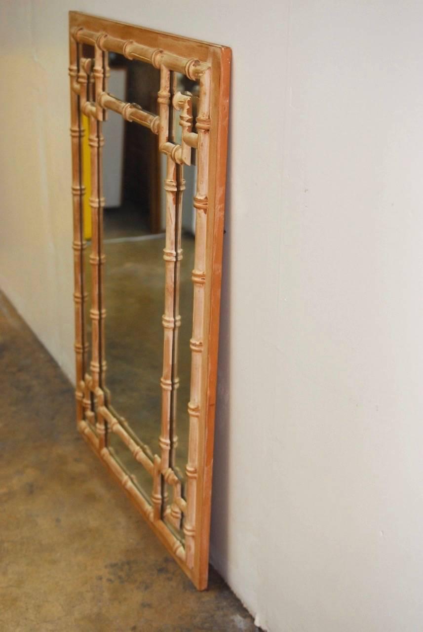 20th Century La Barge Style Hollywood Regency Faux Bamboo Mirror