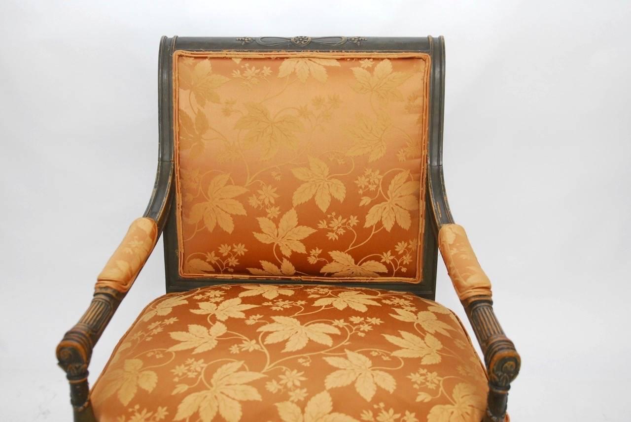Pair of Louis XVI Painted Directoire Style Fauteuil Armchairs In Good Condition In Rio Vista, CA