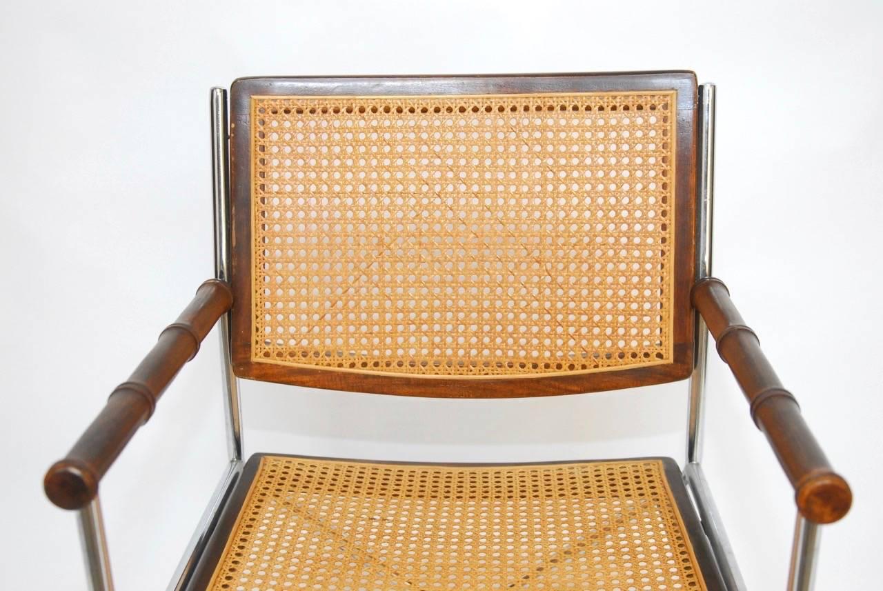 American Pair of Mid-Century Chrome and Caned Director Chairs
