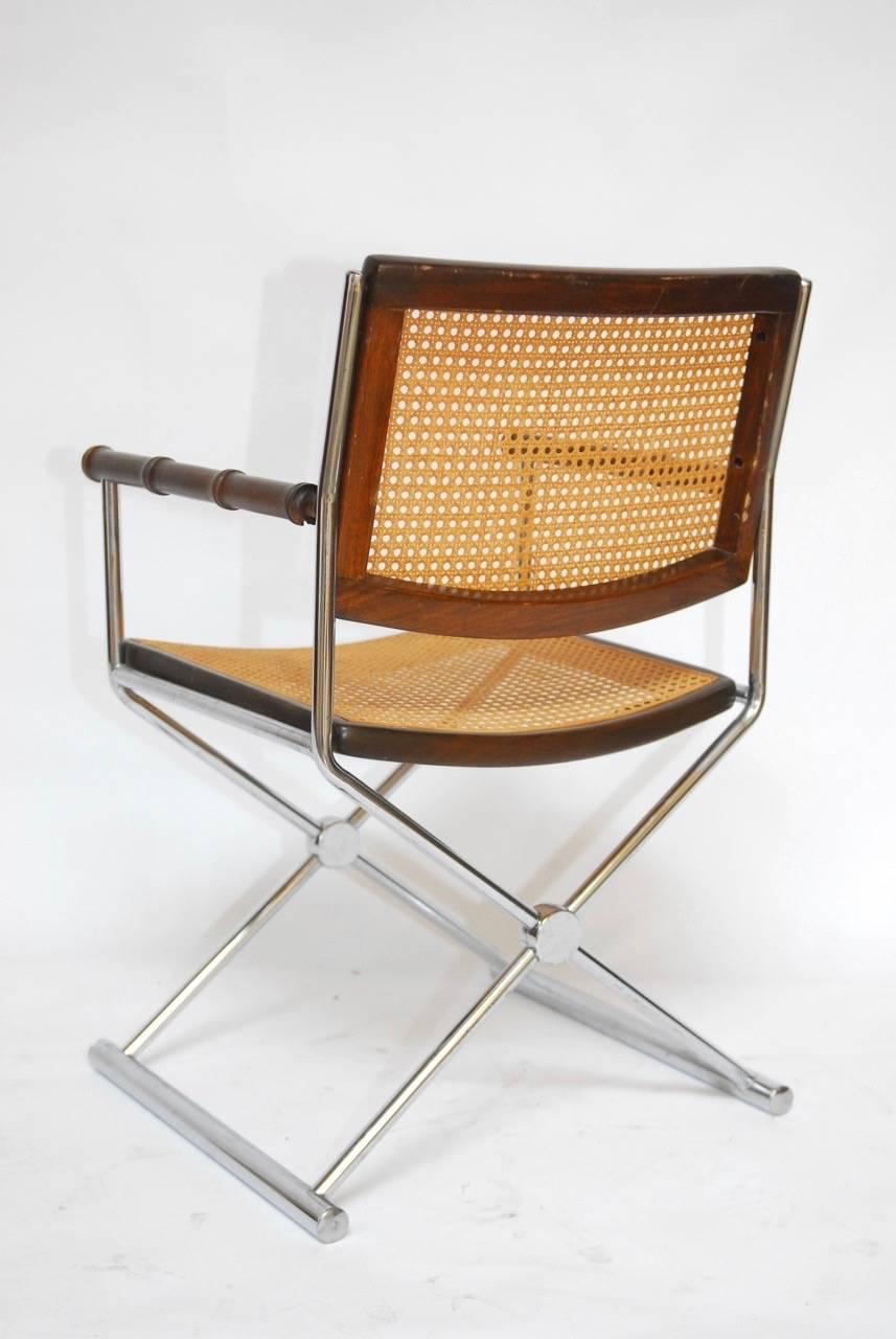 Pair of Mid-Century Chrome and Caned Director Chairs In Excellent Condition In Rio Vista, CA