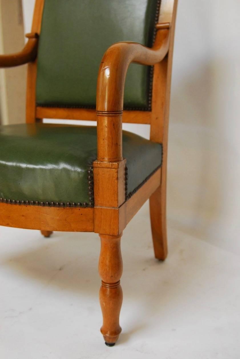 Brass Pair of French Empire Mahogany Library Chairs