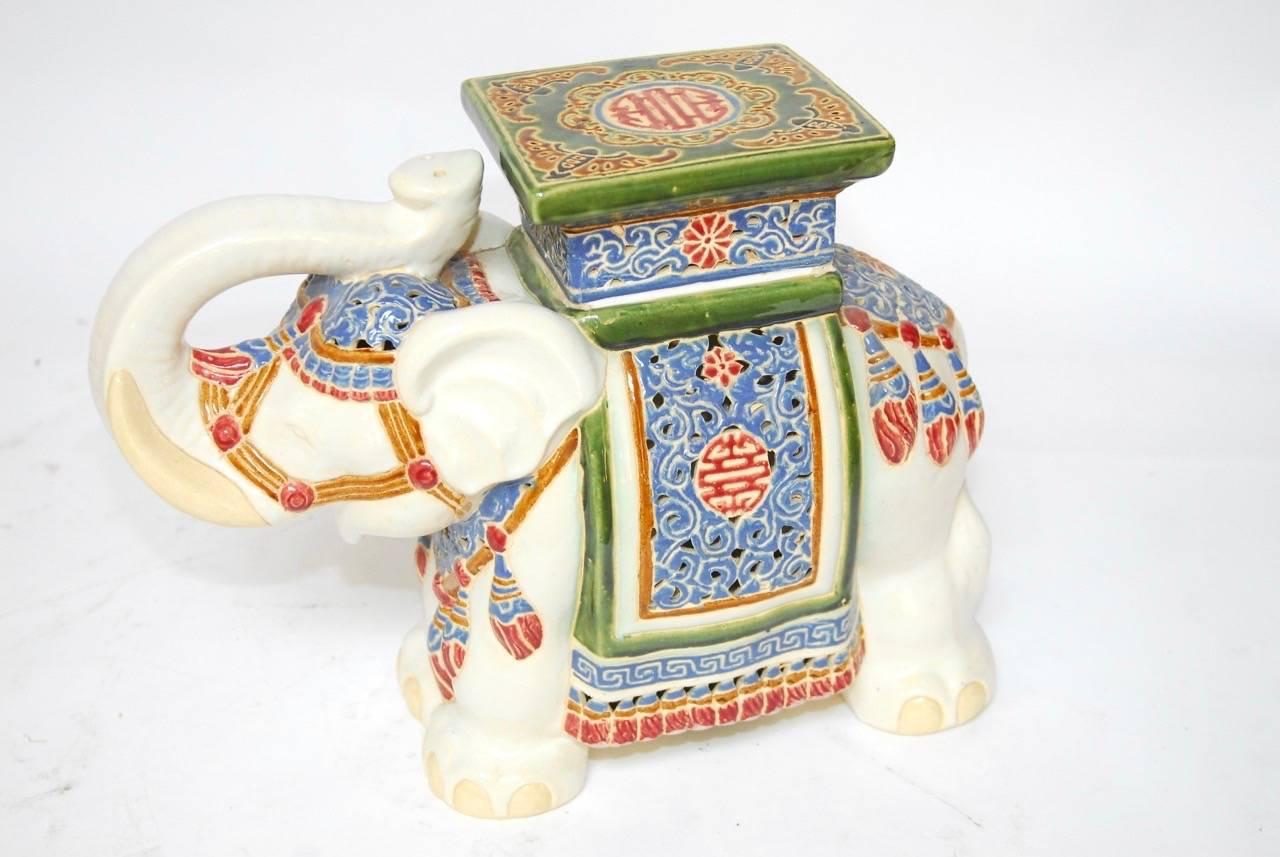 Mid-Century Modern Pair of Chinese Ceramic Elephant Garden Stools or Drink Tables