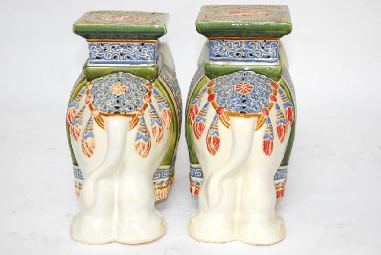 Pair of Chinese Ceramic Elephant Garden Stools or Drink Tables In Excellent Condition In Rio Vista, CA