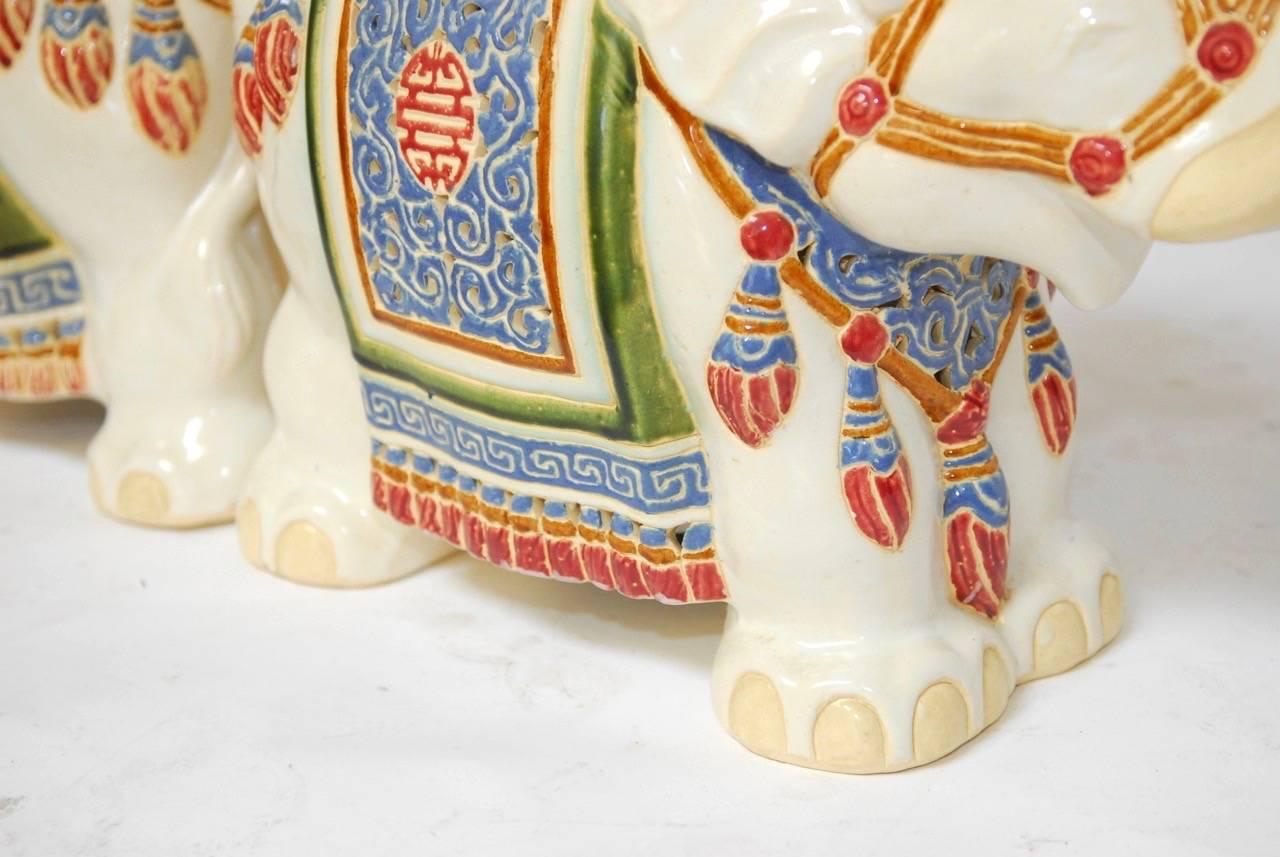 Pair of Chinese Ceramic Elephant Garden Stools or Drink Tables 4