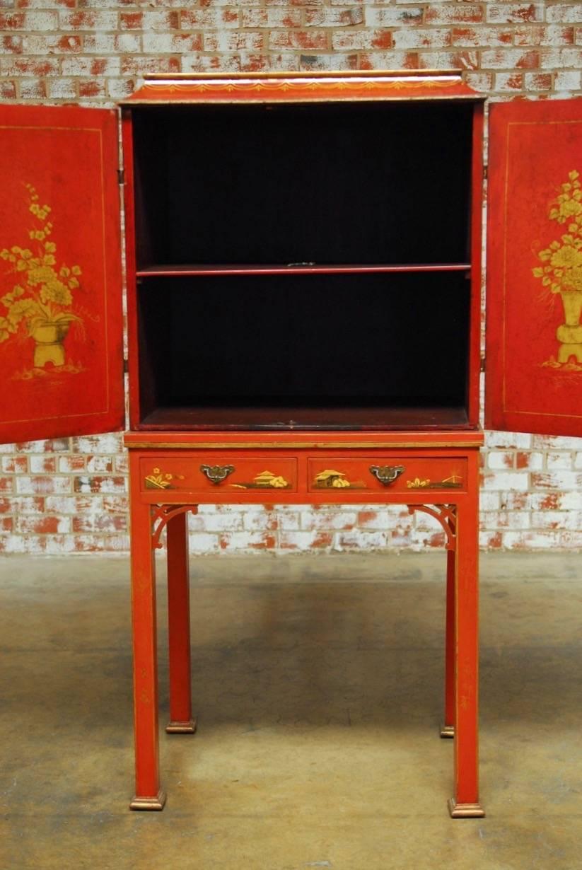 Chinese Chippendale Style Lacquered Cabinet on Stand In Excellent Condition In Rio Vista, CA