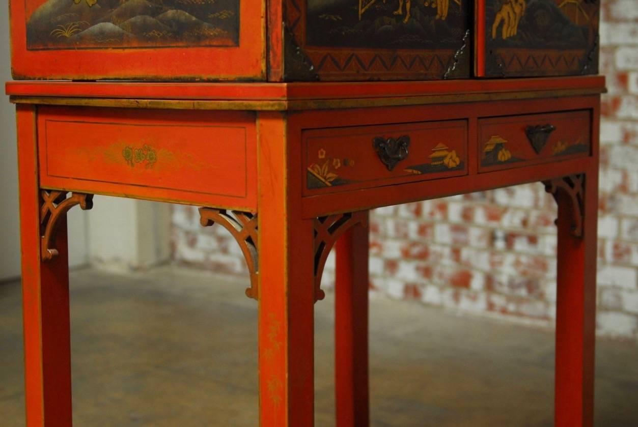 Chinese Chippendale Style Lacquered Cabinet on Stand 3