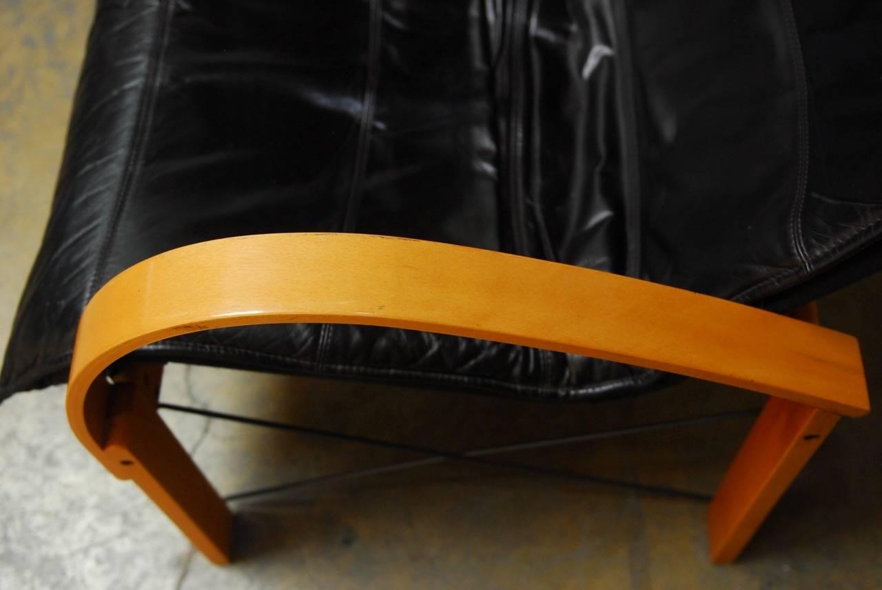 Danish Pair of Mid-Century Scandinavian Bentwood and Leather Sofas