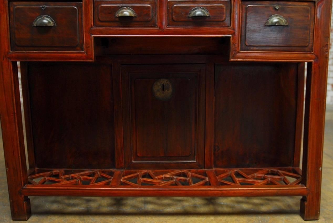 Qing Chinese Red Lacquered Four-Drawer Desk with Footrest