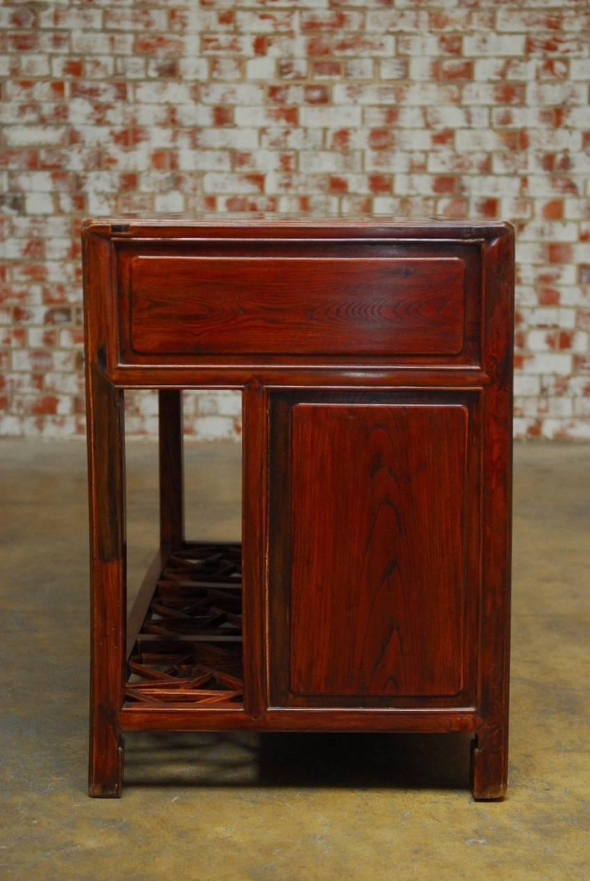 20th Century Chinese Red Lacquered Four-Drawer Desk with Footrest