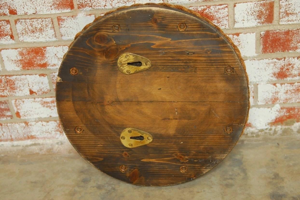 British Royal Navy Solid Brass Ships Porthole Rope Mirror In Good Condition In Rio Vista, CA