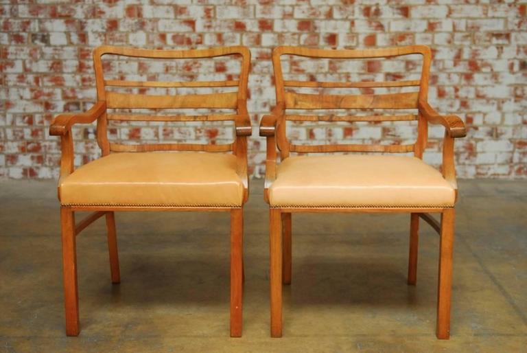 Pair of MidCentury Mahogany and Leather Library Chairs at 1stdibs