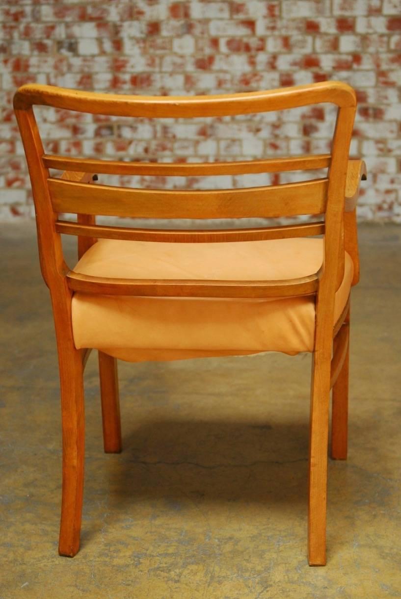 English Pair of Mid-Century Mahogany and Leather Library Chairs