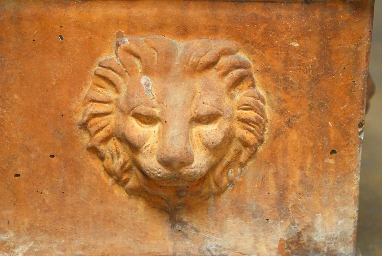Continental Style Sandstone Planters with Lions Head Motif In Distressed Condition In Rio Vista, CA