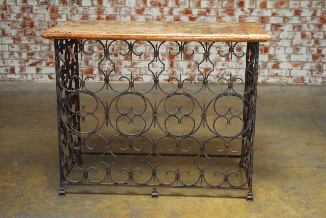 wrought iron console table with marble top