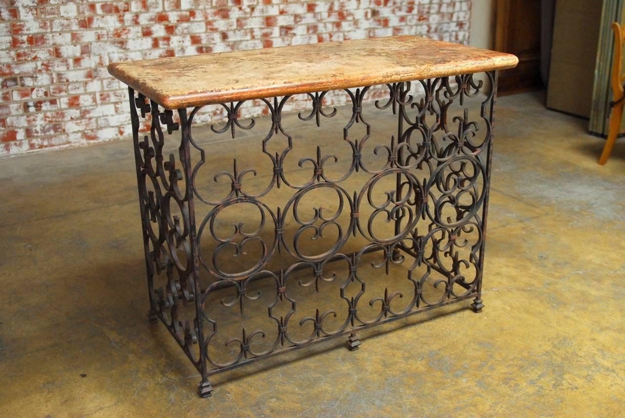 Quatrefoil Wrought Iron and Italian Marble Console Table 1