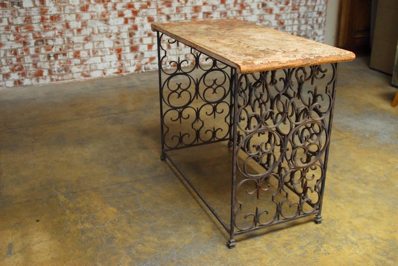Quatrefoil Wrought Iron and Italian Marble Console Table 3