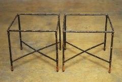 Pair of Black Lacquered Faux Bamboo Gilt Drink Tables