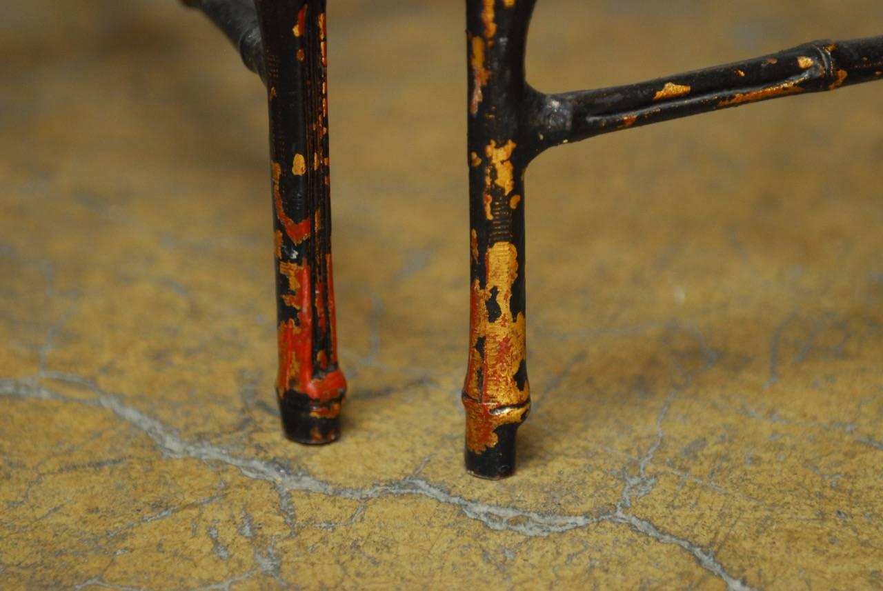 Pair of Black Lacquered Faux Bamboo Gilt Drink Tables 2