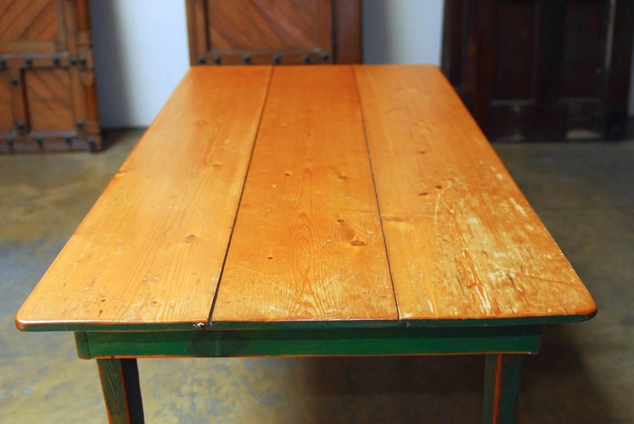 Hand-Crafted Rustic French Pine Painted Farmhouse Table