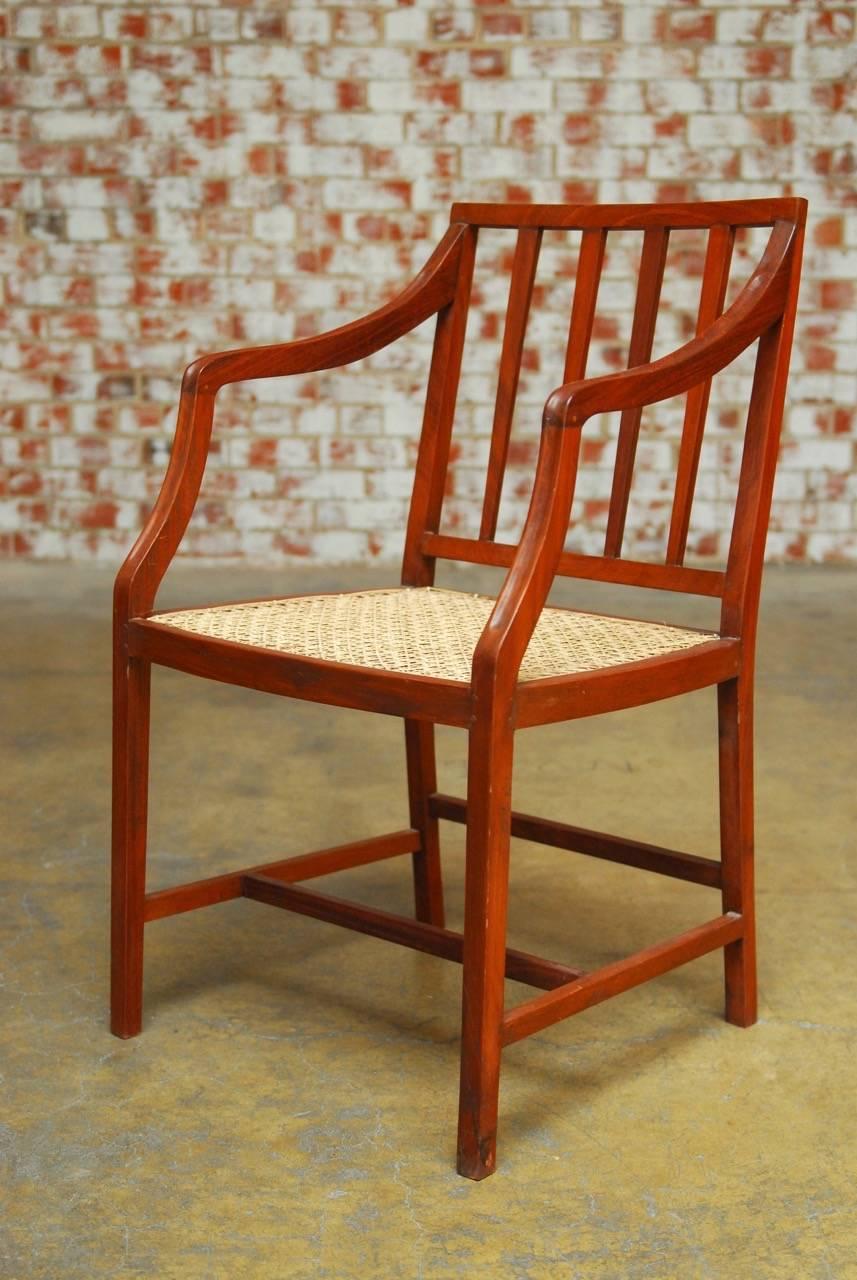 Indian Set of Four Slat Back Caned Dining Chairs
