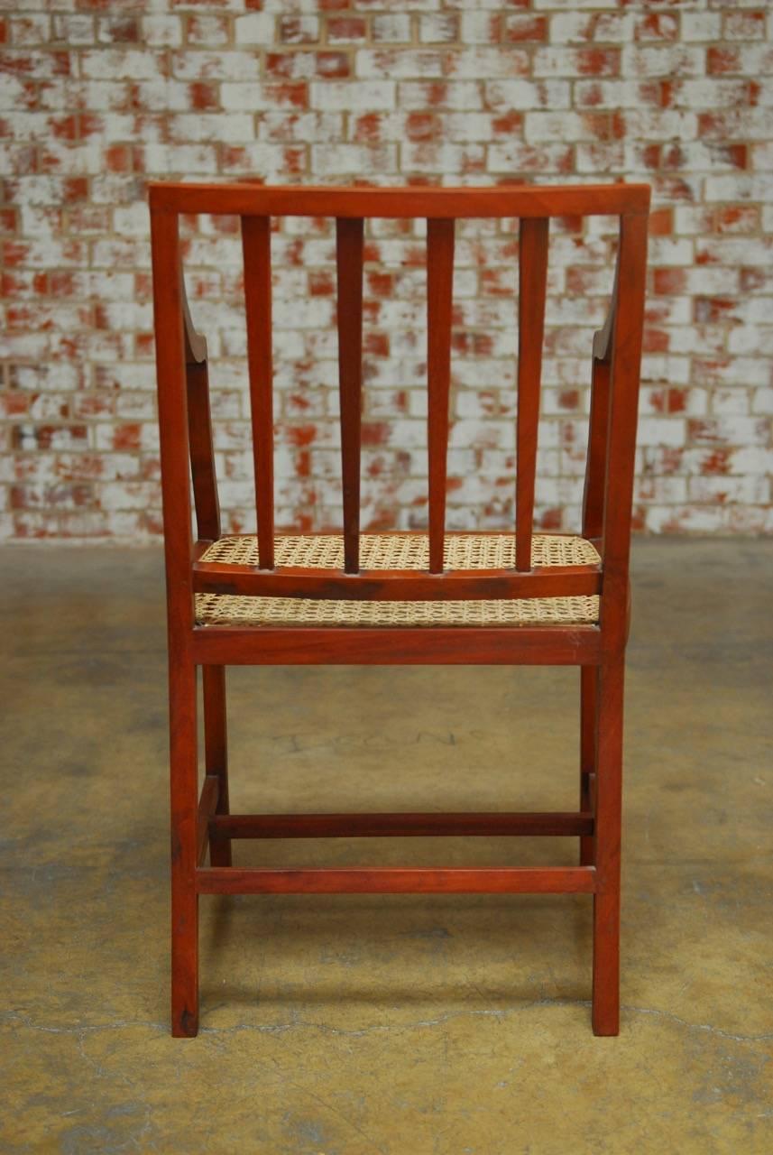 Wood Set of Four Slat Back Caned Dining Chairs