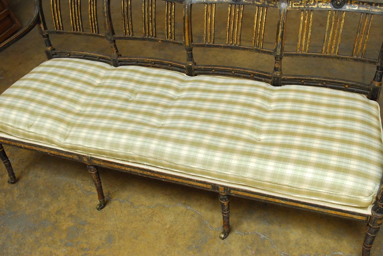 Neoclassical 19th Century English Regency Painted and Parcel-Gilt Bench Settee