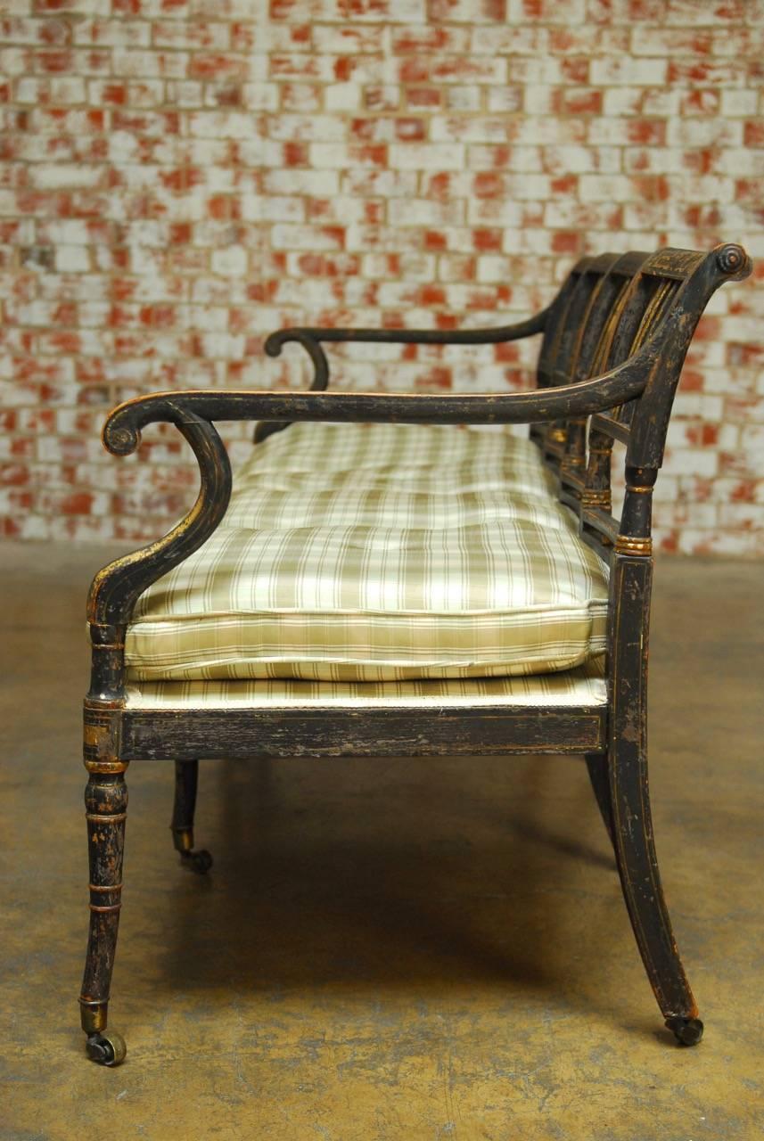 Brass 19th Century English Regency Painted and Parcel-Gilt Bench Settee