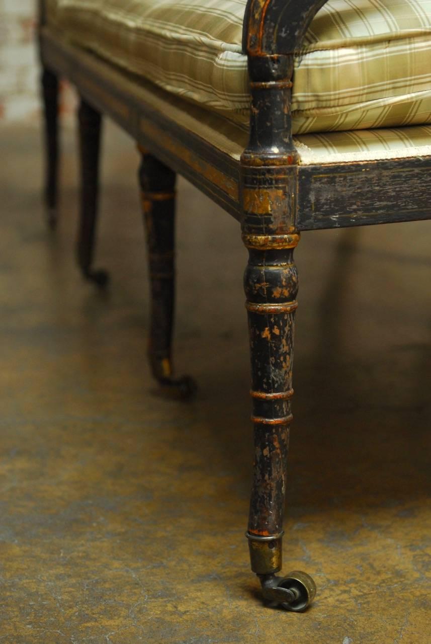 19th Century English Regency Painted and Parcel-Gilt Bench Settee 1