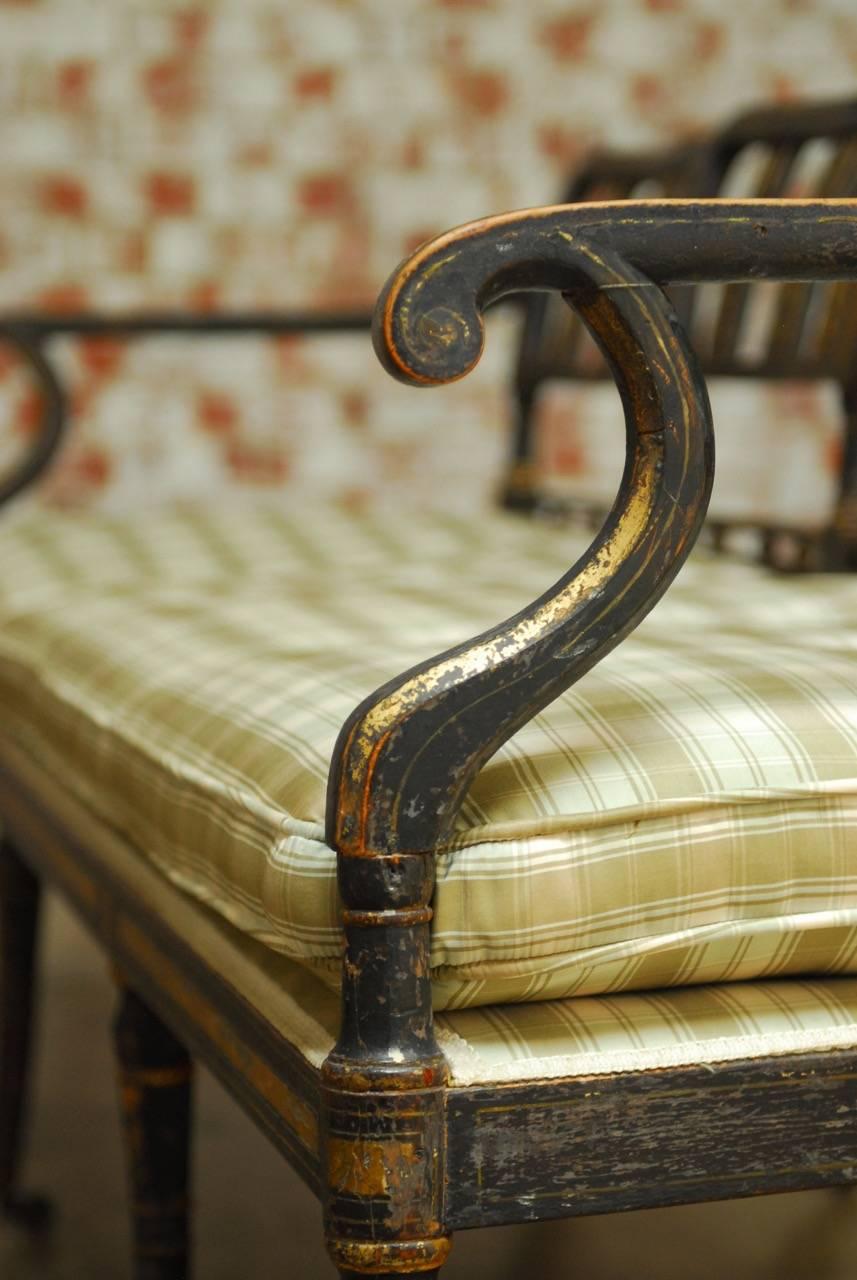 19th Century English Regency Painted and Parcel-Gilt Bench Settee 2