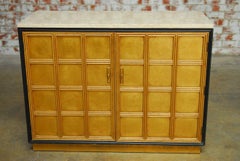 Pair of Hollywood Regency Gilt and Marble-Top Cabinets